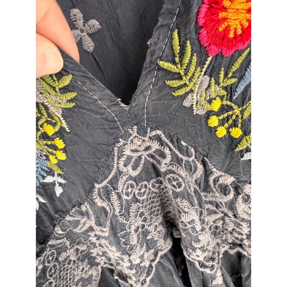 Johnny Was Dress Women S Grey Embroidered Lace Trim Boho Midi Oversized - Picture 7 of 15